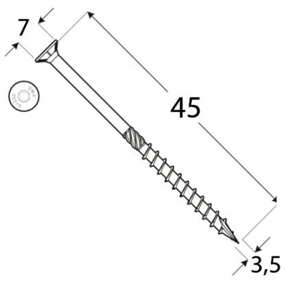 Puidukruvi CS 3,5 x 45, 200tk TX10 hind ja info | Kinnitusvahendid | kaup24.ee