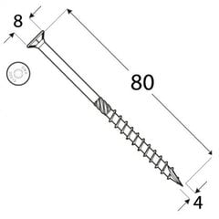 Puidukruvi CS 4 x 80 100tk TX20 hind ja info | Kinnitusvahendid | kaup24.ee