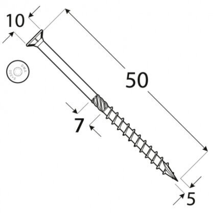 Puidukruvi CS 5 x 50 200tk TX25 цена и информация | Kinnitusvahendid | kaup24.ee