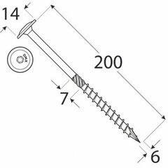 Puidukruvi CT 6 x 200, 100tk TX30 hind ja info | Kinnitusvahendid | kaup24.ee