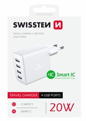 Сетевое зарядное устройство Swissten Smart IC Premium 4 x USB 4A / 20Вт с автоматическим выбором напряжения цена и информация | Зарядные устройства для телефонов | kaup24.ee