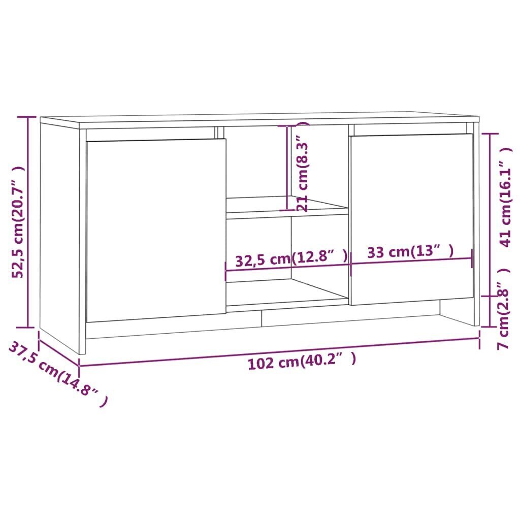 vidaXL telerikapp, valge, 102 x 37,5 x 52,5 cm, puitlaastplaat hind ja info | TV alused | kaup24.ee