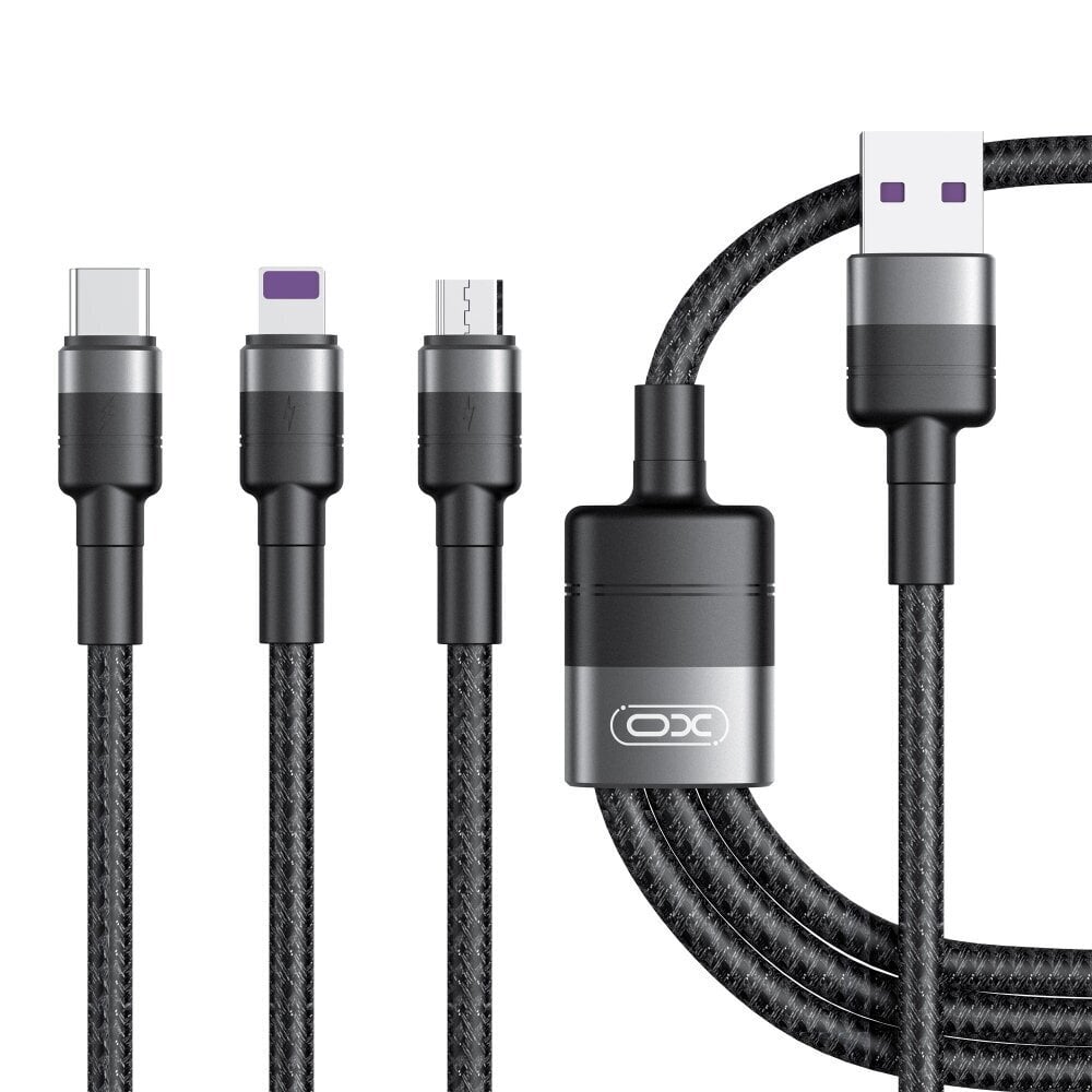 XO cable NB-Q191 3w1 USB - Lightning + USB-C + microUSB 1,2 m 40W black цена и информация | Mobiiltelefonide kaablid | kaup24.ee