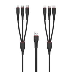 XO cable NB196 6in1 USB - 2x Lightning + USB-C + microUSB 1,2m 3,5A / 2m 2,5A black hind ja info | Mobiiltelefonide kaablid | kaup24.ee