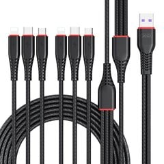 XO cable NB196 6in1 USB - 2x Lightning + USB-C + microUSB 1,2m 3,5A / 2m 2,5A black цена и информация | Кабели для телефонов | kaup24.ee