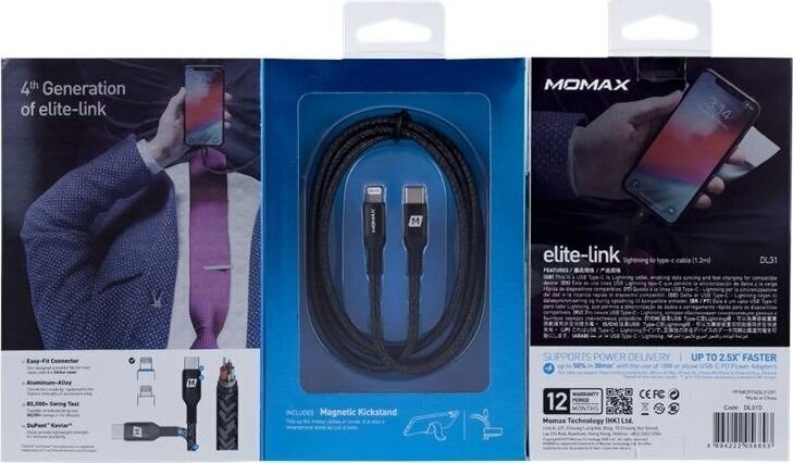 Momax Elite link- must hind ja info | Mobiiltelefonide kaablid | kaup24.ee