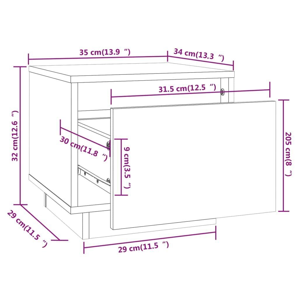 vidaXL öökapp, must, 35x34x32 cm, männipuit цена и информация | Öökapid | kaup24.ee