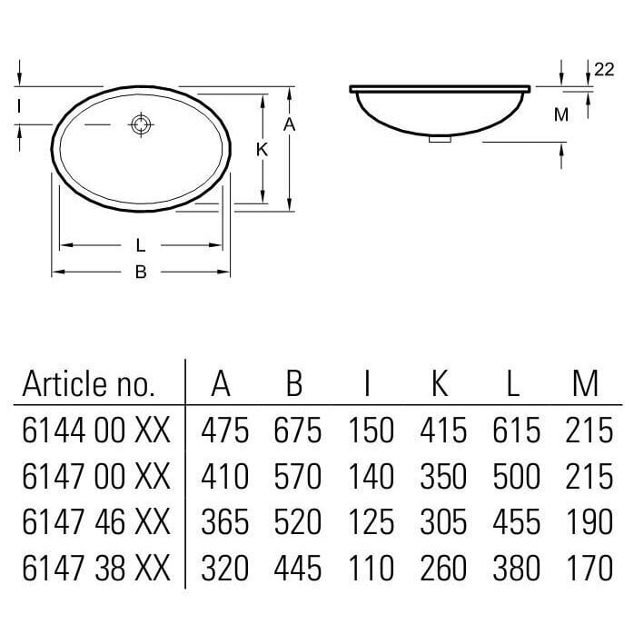 Evana valamu, 615x415 mm, altpoolt paigaldatav, valge hind ja info | Kraanikausid, valamud | kaup24.ee