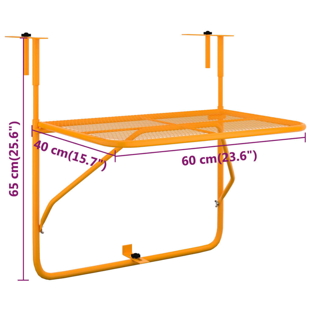 vidaXL rõdulaud, kollane, 60 x 40 cm, teras hind ja info | Aialauad | kaup24.ee