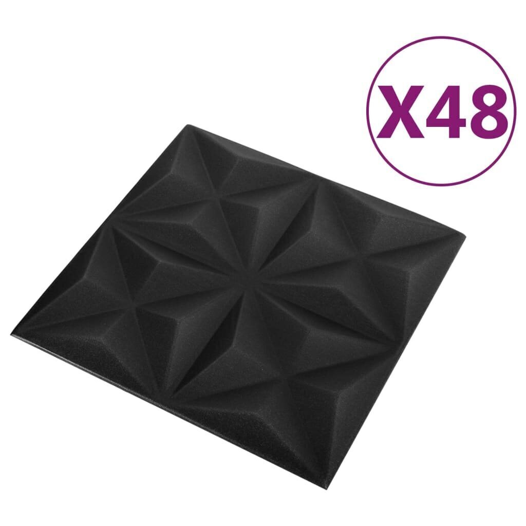 vidaXL 3D seinapaneelid, 48 tk, 50x50 cm, origamimust, 12 m² hind ja info | Lae-, seinakaunistus elemendid | kaup24.ee