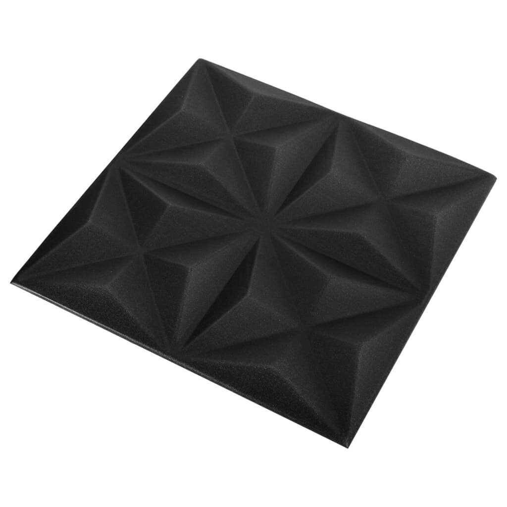 vidaXL 3D seinapaneelid, 48 tk, 50x50 cm, origamimust, 12 m² hind ja info | Lae-, seinakaunistus elemendid | kaup24.ee