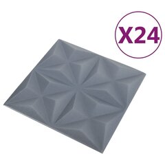 vidaXL 3D seinapaneelid, 24 tk, 50x50 cm, origamihall, 6 m² hind ja info | Lae-, seinakaunistus elemendid | kaup24.ee