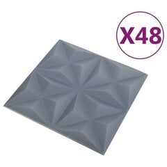 vidaXL 3D seinapaneelid, 48 tk, 50x50 cm, origamihall, 12 m² hind ja info | Lae-, seinakaunistus elemendid | kaup24.ee