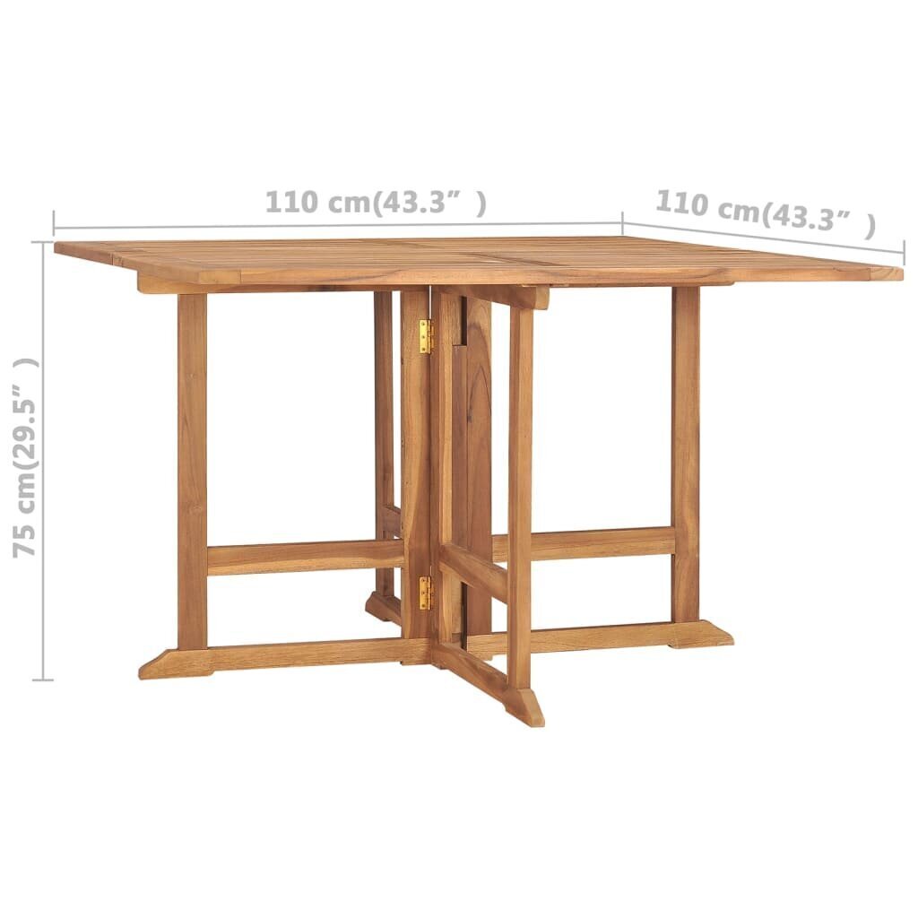 vidaXL kokkupandav aialaud 110 x 110 x 75 cm tiikpuu hind ja info | Aialauad | kaup24.ee