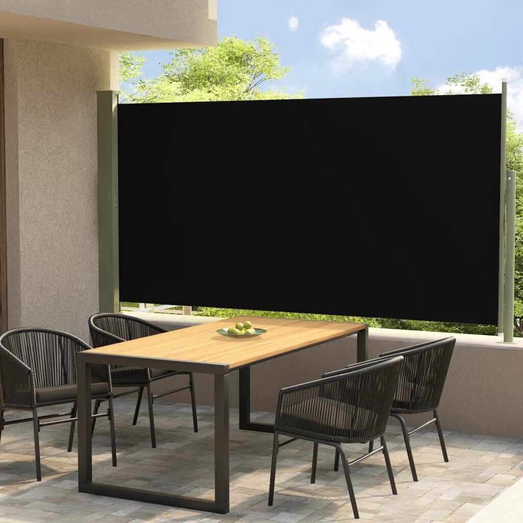 vidaXL lahtitõmmatav terrassi külgsein, 160 x 300 cm, must hind ja info | Päikesevarjud, markiisid ja alused | kaup24.ee