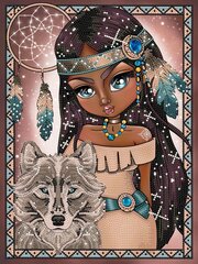 Teemantmosaiik Indian Girl With Wolf, 40x30 cm цена и информация | Алмазная мозаика | kaup24.ee