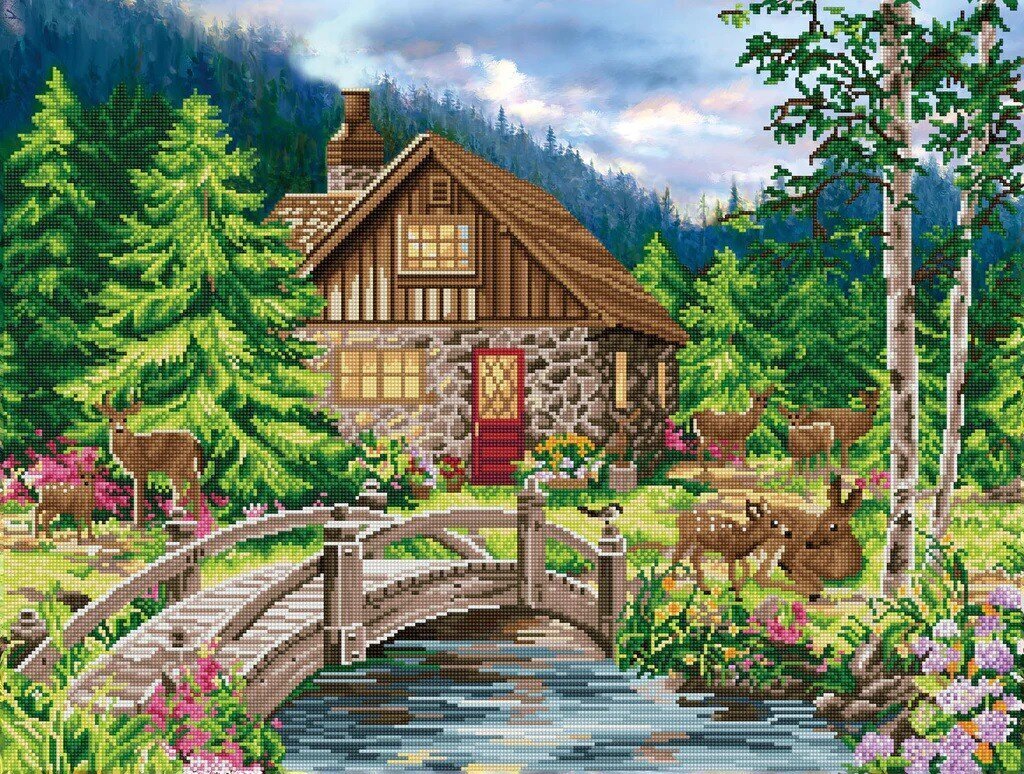 Teemantmosaiik Old stone cottage, 62x82 cm hind ja info | Teemantmaalid, teemanttikandid | kaup24.ee