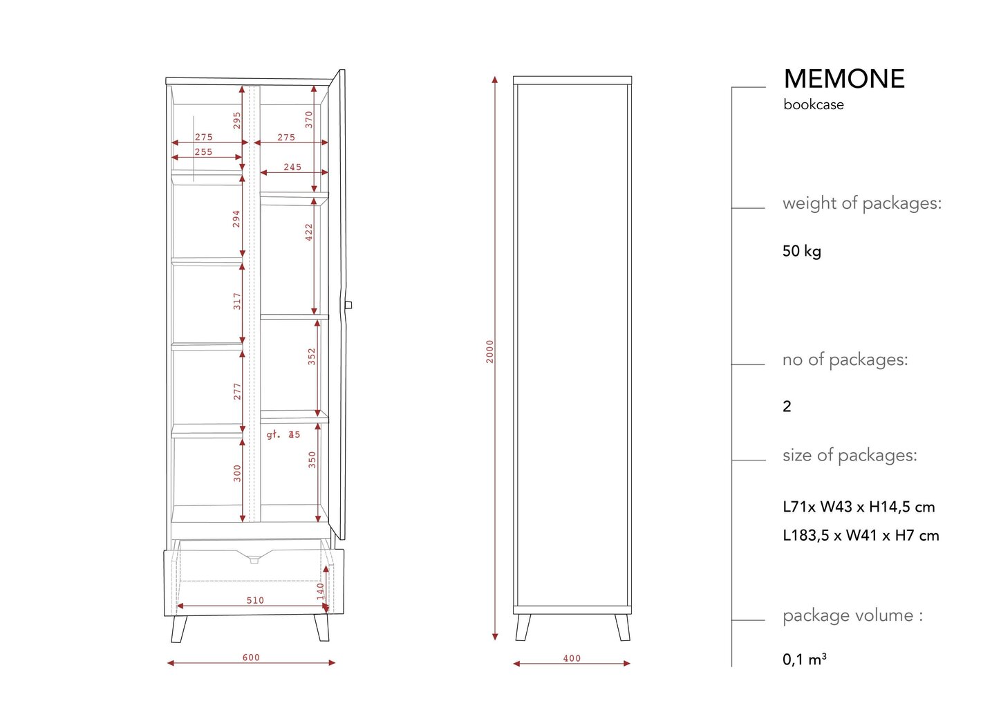 Eraldiseisev riiul BSL Concept Memone, 60x40x200 cm, must hind ja info | Riiulid | kaup24.ee