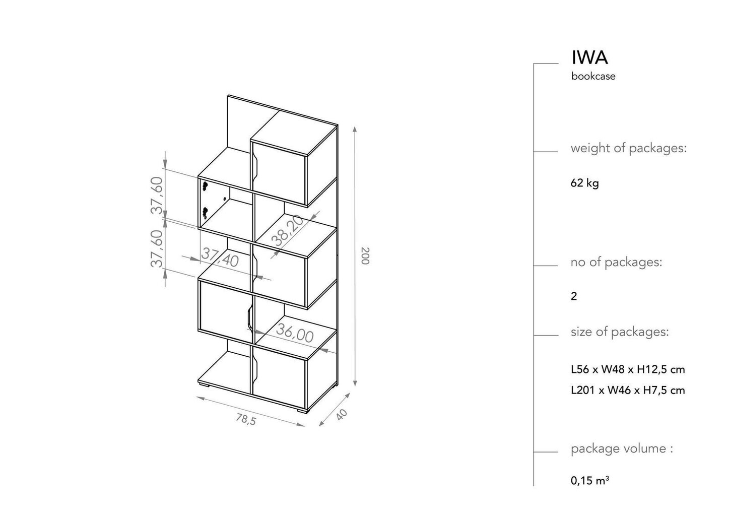 Eraldiseisev riiul BSL Concept Iwa, 78.5x40x200 cm, valge hind ja info | Riiulid | kaup24.ee