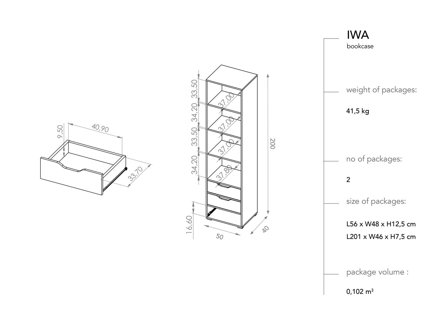 Eraldiseisev riiul BSL Concept Iwa, 50x40x200 cm, valge/pruun hind ja info | Riiulid | kaup24.ee