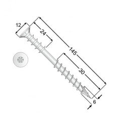 Lengikruvi WDS 6 x 145, 100 tk - TX30 hind ja info | Kinnitusvahendid | kaup24.ee