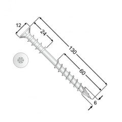 Lengikruvi WDS 6 x 130, 100 tk - TX30 цена и информация | Инструменты крепления | kaup24.ee