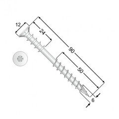 Lengikruvi WDS 6 x 90, 100 tk - TX30 hind ja info | Kinnitusvahendid | kaup24.ee