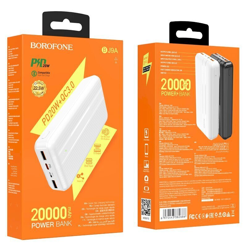 Borofone BJ9A URANUS akupank 20000 mAh / 2 x USB valge цена и информация | Akupangad | kaup24.ee