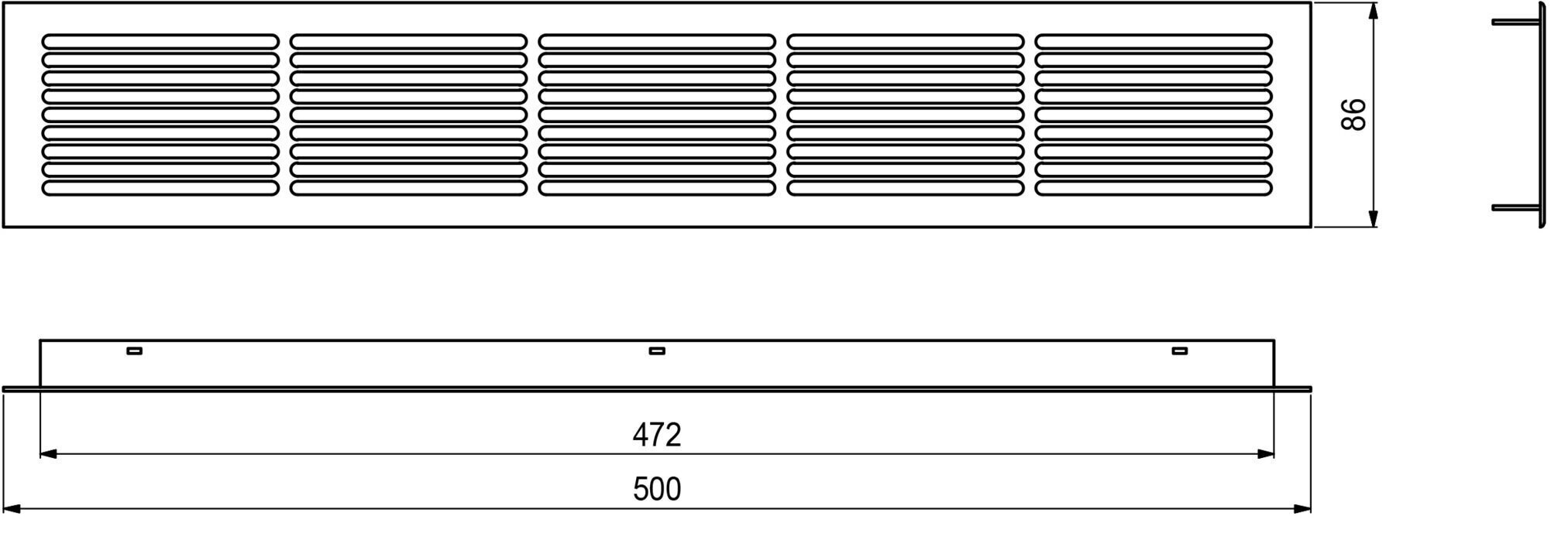 Ventilatsioonivõre, 500 x 86 mm, roostevabast terasest efektiga цена и информация | Kütte- ja ventilatsiooni tarvikud jne. | kaup24.ee