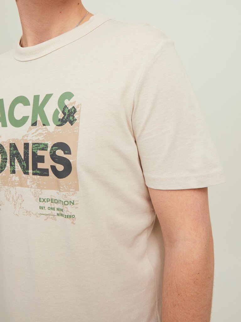 JACK & JONES meeste T-särk 12210420*01, beež/roheline 5715223256244 цена и информация | Meeste T-särgid | kaup24.ee