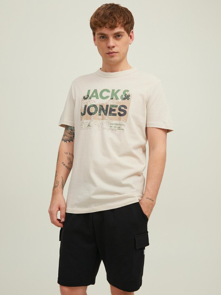 JACK & JONES meeste T-särk 12210420*01, beež/roheline 5715223256244 цена и информация | Meeste T-särgid | kaup24.ee