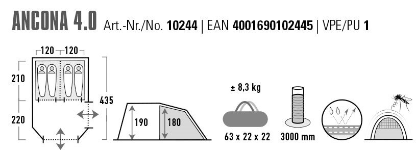 Telk High Peak Ancona 4.0 10244, hall/roheline цена и информация | Telgid | kaup24.ee