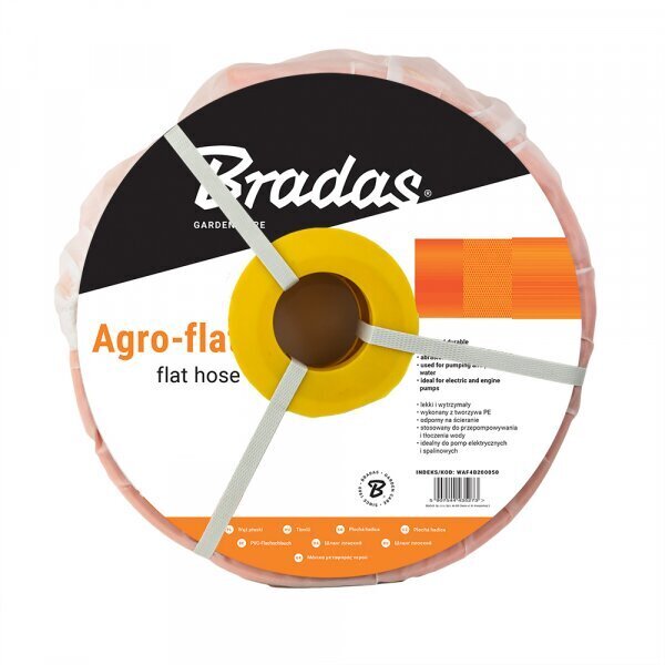 Lame veevoolik Bradas AGRO-FLAT PE, 4 Bar, 2"- 50 m, Orange hind ja info | Kastekannud, voolikud, niisutus | kaup24.ee