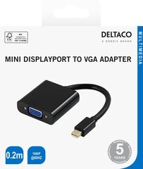 Deltaco 00110026, VGA/Mini DP, 0.2 m цена и информация | Адаптеры и USB-hub | kaup24.ee