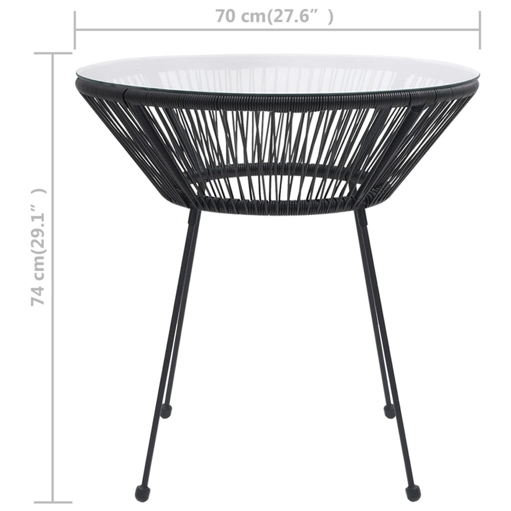 vidaXL aia söögilaud, must, Ø70x74 cm, klaas ja rotang hind ja info | Aialauad | kaup24.ee