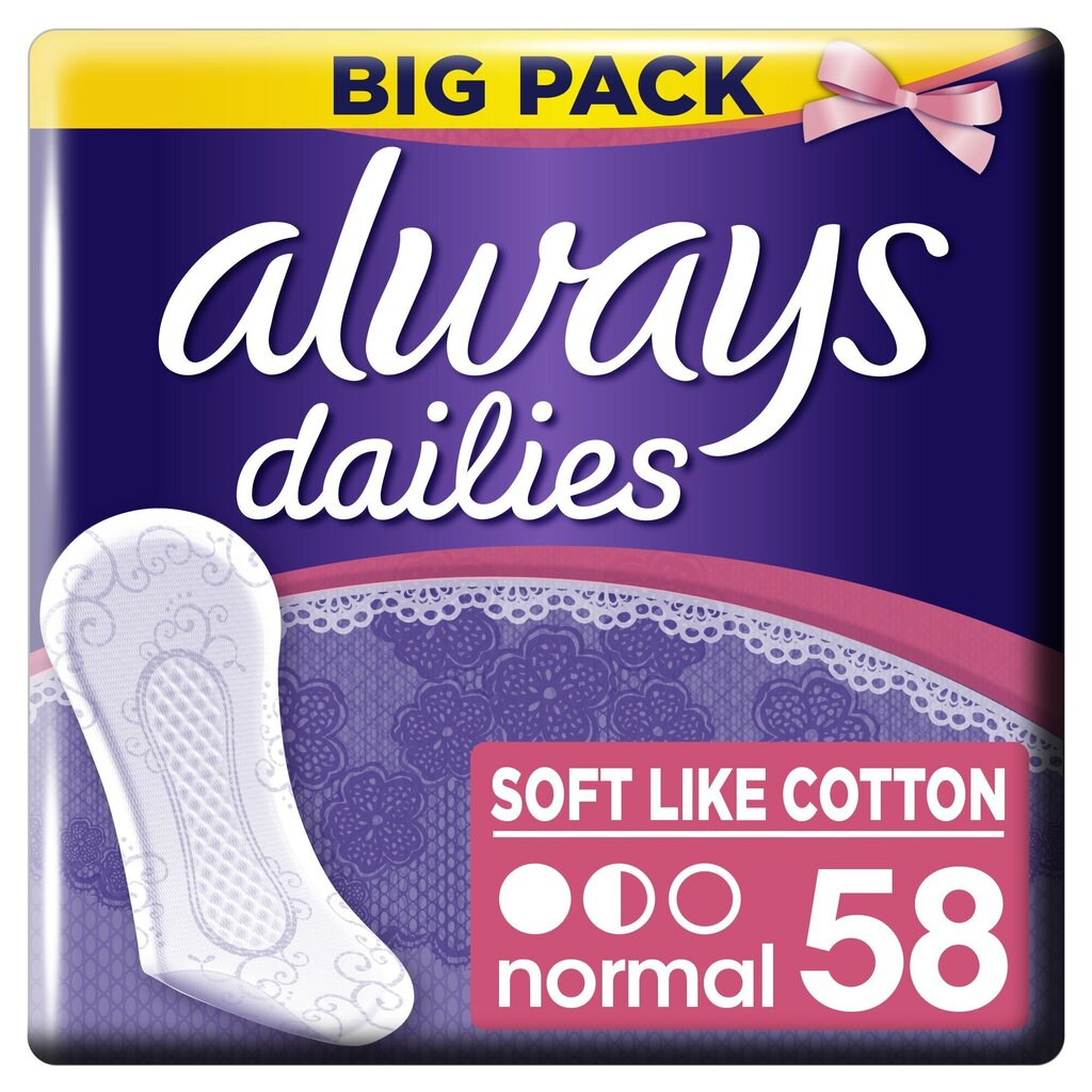 Pesukaitsmed Always Soft & Cotion, 58 tk цена и информация | Tampoonid, hügieenisidemed, menstruaalanumad | kaup24.ee