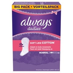 Прокладки Always Soft & Cotion 58 шт. цена и информация | Тампоны, гигиенические прокладки для критических дней, ежедневные прокладки | kaup24.ee