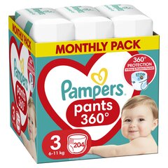 Püksmähkmed Pampers Pants Monthly Pack 3 suurus, 6-11 kg, 204 tk hind ja info | Mähkmed | kaup24.ee