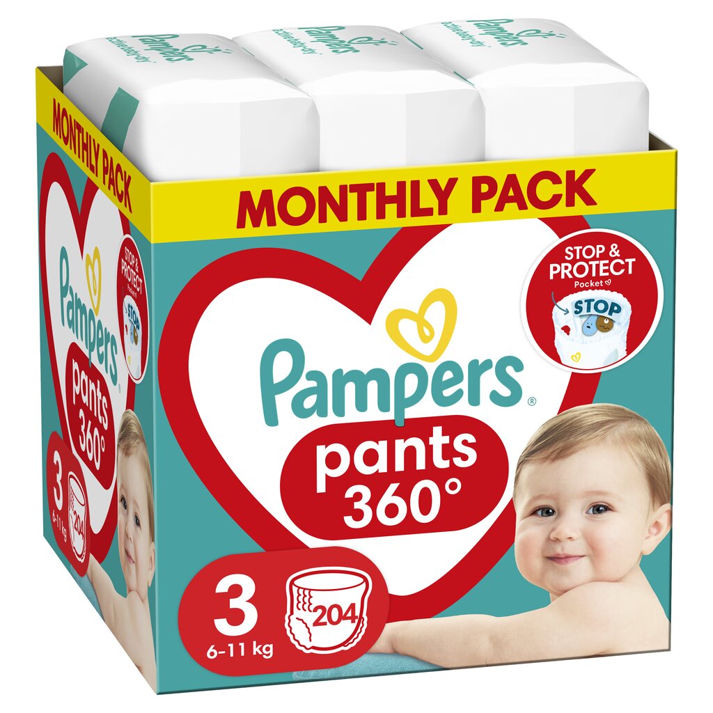 Püksmähkmed Pampers Pants Monthly, suurus 3, 204 tk цена и информация | Mähkmed | kaup24.ee