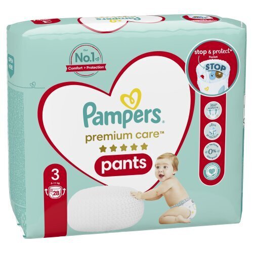 Püksmähkmed Pampers Premium Care Pants, Suurus 3, 28 Mähet, 6 - 11 kg hind ja info | Mähkmed | kaup24.ee