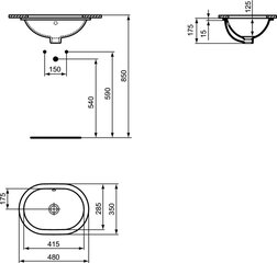 Keraamiline kraanikauss Ideal Standard Connect Oval, 48 x 35 cm, altpoolt paigaldatav, valge E504601 цена и информация | Раковины | kaup24.ee