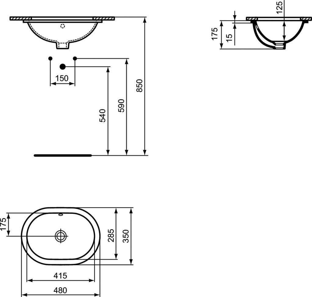 Keraamiline kraanikauss Ideal Standard Connect Oval, 48 x 35 cm, altpoolt paigaldatav, valge E504601 hind ja info | Kraanikausid, valamud | kaup24.ee