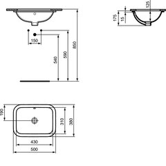 Keraamiline kraanikauss Ideal Standard Connect, 50 x 38 cm, altpoolt paigaldatav, valge E505801 hind ja info | Kraanikausid, valamud | kaup24.ee