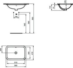 Keraamiline kraanikauss Ideal Standard Connect, 58 x 41 cm, altpoolt paigaldatav, valge E506101 цена и информация | Раковины | kaup24.ee