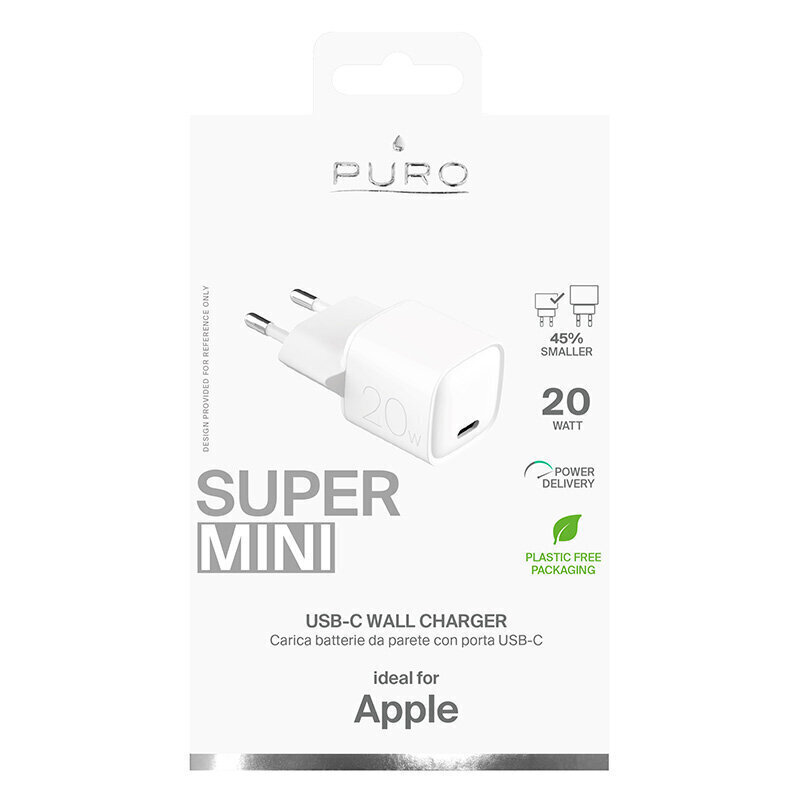 Puro Super Mini seinalaadija 20W, USB-C цена и информация | Mobiiltelefonide laadijad | kaup24.ee