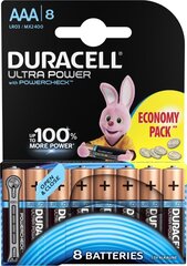 Аккумуляторы Duracell Ultra AAA, LR6, 8 шт цена и информация | Батерейки | kaup24.ee