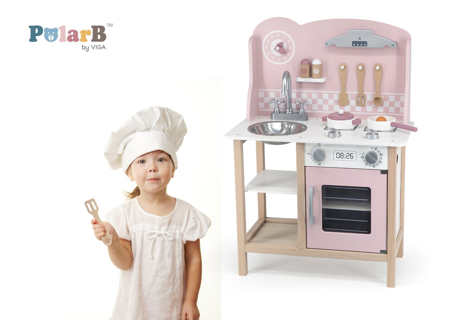 VIGA PolarB puidust köök hõbedase - roosa aksessuaaridega hind ja info | Tüdrukute mänguasjad | kaup24.ee