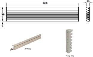 Tuulutusvõre, 600 x 125 mm, must hind ja info | Kütte- ja ventilatsiooni tarvikud jne. | kaup24.ee