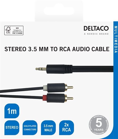 Deltaco 00180003, Aux 3.5 mm/RCA, 1 m hind ja info | Kaablid ja juhtmed | kaup24.ee