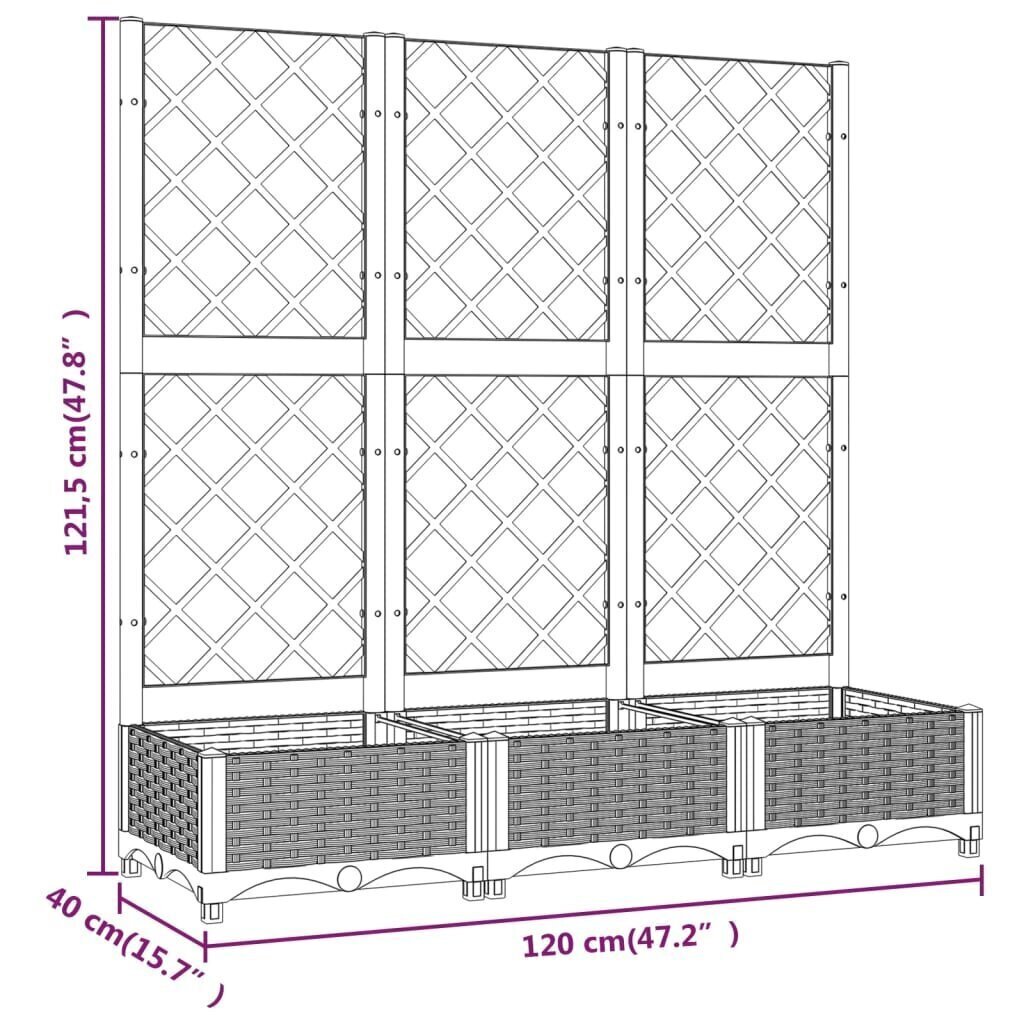 Taimekast vidaXL võrega, pruun, 120 x 40 x 121,5 cm PP hind ja info | Lillekastid | kaup24.ee